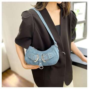 Generic Denim Bag for Women Stylish Purse Cute Shoulder Bag Trendy Handbag with Zipper Closure and A...