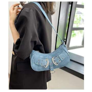 Generic Denim Bag for Women Stylish Purse Cute Shoulder Bag Trendy Handbag with Zipper Closure and Adjustable Strap (Blue)