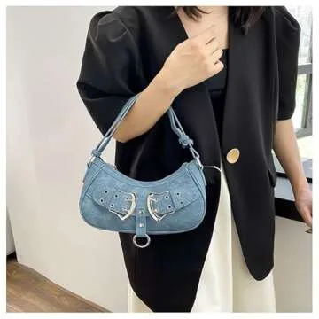 Generic Denim Bag for Women Stylish Purse Cute Shoulder Bag Trendy Handbag with Zipper Closure and Adjustable Strap (Blue)