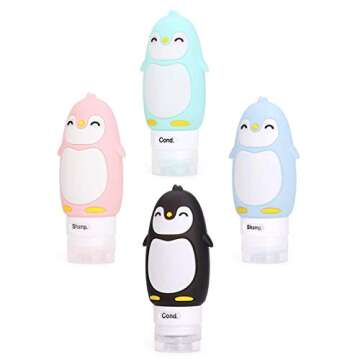 AUTENS Leakproof Silicone Travel Bottles Accessories Set,3oz (90ml) 4 Pack Refillable Cute Penguin T...