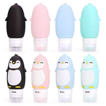 AUTENS Leakproof Silicone Travel Bottles Accessories Set,3oz (90ml) 4 Pack Refillable Cute Penguin Travel Containers for Shampoo,Lotion Sunscreen ect. - TSA Approved & BPA Free