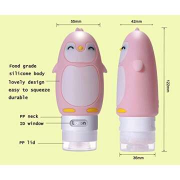 AUTENS Leakproof Silicone Travel Bottles Accessories Set,3oz (90ml) 4 Pack Refillable Cute Penguin Travel Containers for Shampoo,Lotion Sunscreen ect. - TSA Approved & BPA Free