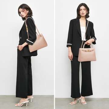 Woven Bag for Women Crossbody Handbag: Vegan Leather Small Tote Purse - Trendy Shoulder Handbags and Purses - Bowknot Satchel Purses (Soft Pink)