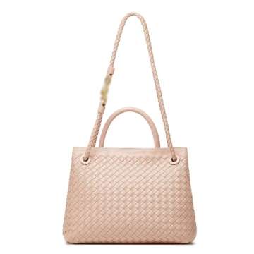 Woven Bag for Women Crossbody Handbag: Vegan Leather Small Tote Purse - Trendy Shoulder Handbags and Purses - Bowknot Satchel Purses (Soft Pink)