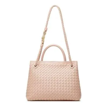 Woven Bag for Women Crossbody Handbag: Vegan Leather Small Tote Purse - Trendy Shoulder Handbags and Purses - Bowknot Satchel Purses (Soft Pink)