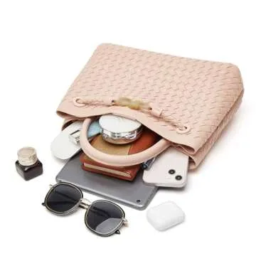 Woven Bag for Women Crossbody Handbag: Vegan Leather Small Tote Purse - Trendy Shoulder Handbags and Purses - Bowknot Satchel Purses (Soft Pink)