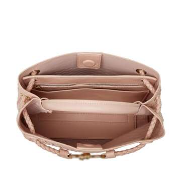 Woven Bag for Women Crossbody Handbag: Vegan Leather Small Tote Purse - Trendy Shoulder Handbags and Purses - Bowknot Satchel Purses (Soft Pink)