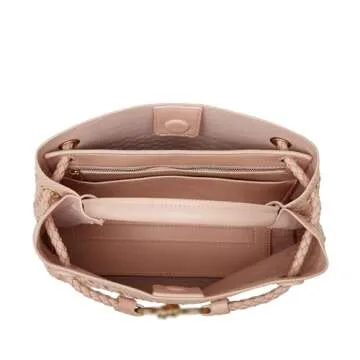 Woven Bag for Women Crossbody Handbag: Vegan Leather Small Tote Purse - Trendy Shoulder Handbags and Purses - Bowknot Satchel Purses (Soft Pink)