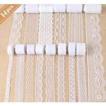 ilauke 46 Yards White Lace Ribbon 14 Rolls Vintage Lace Trims 0.6 to 2.1 inch Ribbon Lace with Assorted Pattern for Sewing, Crafts, Wedding Ribbon, Flower Ribbon, 3.28 Yards Each