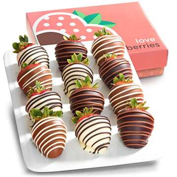 Chocolate Covered Strawberries, 12 Dark/Milk/White Delight