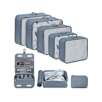 DIMJ Packing Cubes 8 Pcs for Suitcase Lightweight Travel Essential Bag with Large Toiletries Bag for...