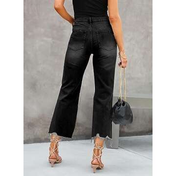 LOLONG Black Jeans for Women Ripped Flare Trendy High Waisted Casual Distressed Bell Bottom Pants