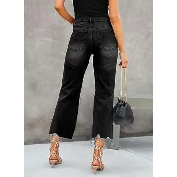 LOLONG Black Jeans for Women Ripped Flare Trendy High Waisted Casual Distressed Bell Bottom Pants