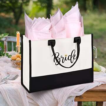 Lamyba Wifey Tote Bag with Makeup Bag, Wifey Gifts for the Bride, Bridal Shower Gifts, Black and Whi...