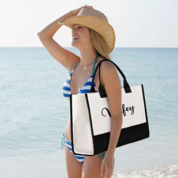 Lamyba Wifey Tote Bag with Makeup Bag, Wifey Gifts for the Bride, Bridal Shower Gifts, Black and White