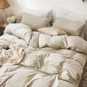 MooMee Bedding Duvet Cover Set 100% Washed Cotton Linen Like Textured Breathable Durable Soft Comfy (Almond Milk Grey, California King)