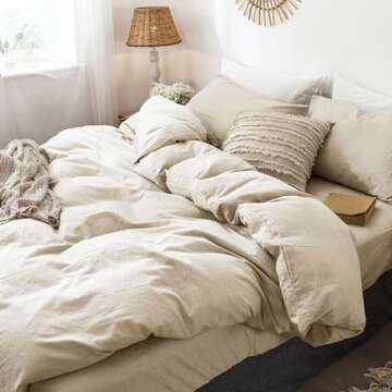 MooMee Bedding Duvet Cover Set 100% Washed Cotton Linen Like Textured Breathable Durable Soft Comfy (Almond Milk Grey, California King)