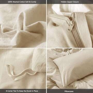 MooMee Bedding Duvet Cover Set 100% Washed Cotton Linen Like Textured Breathable Durable Soft Comfy (Almond Milk Grey, California King)