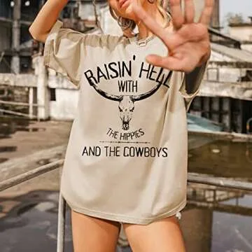 Retro Steer Skull Oversized T-Shirt Women Western Graphic Tees Cowgirl Country Shirts Vintage Loose Short Sleeve Tops