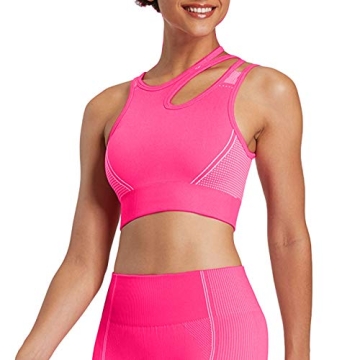 Aoxjox Women's Sports Bra Ultra Gym Yoga Seamless Workout Crop - Cyber Pink, Small
