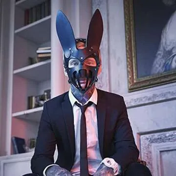 Mumbobyswim Women Leather Masks Bunny Mask Leather Cat Rabbit Mask Masquerade Party Mask Half Face M...