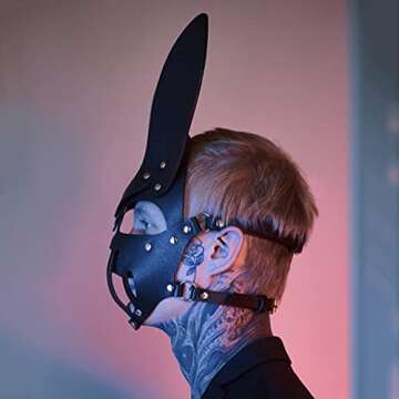 Mumbobyswim Women Leather Masks Bunny Mask Leather Cat Rabbit Mask Masquerade Party Mask Half Face Mask for Cosplay Halloween Easter Costume Props Accessory (EM-026)