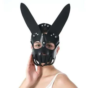 Mumbobyswim Women Leather Masks Bunny Mask Leather Cat Rabbit Mask Masquerade Party Mask Half Face Mask for Cosplay Halloween Easter Costume Props Accessory (EM-026)