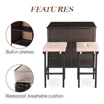 SOLAURA 3-Piece Outdoor Patio Bar Set for Entertaining