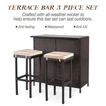SOLAURA 3-Piece Outdoor Patio Bar Set for Entertaining