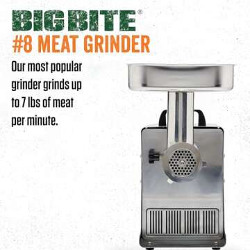 LEM Products BigBite #8 Meat Grinder, 0.50 HP Stainless Steel Electric Meat Grinder Machine, Ideal f...