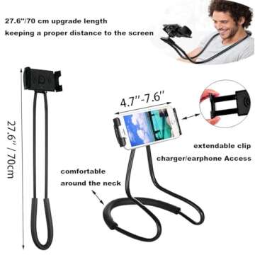 geyitafum Cell Phone Stand Hanging on Neck Upgraded, Hands-Free Mobile Phone Holder Clip on Bed/Tabl...