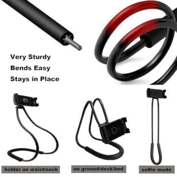 geyitafum Cell Phone Stand Hanging on Neck Upgraded, Hands-Free Mobile Phone Holder Clip on Bed/Table 360° Rotation iPhone Tablet Mount Bracket, 27.6''/70 cm Length for 4.7''-7.6'' Screen