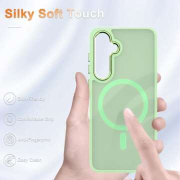 for Samsung Galaxy S25+ Plus Case, Matte Magnetic Phone Case with 1 Screen Protector, Support for Magsafe, Translucent Frosted Shockproof Protective Cover for Samsung Galaxy S25+ Plus, Mint Green