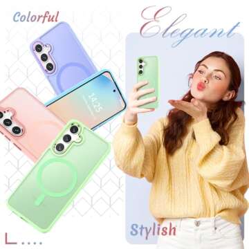 for Samsung Galaxy S25+ Plus Case, Matte Magnetic Phone Case with 1 Screen Protector, Support for Magsafe, Translucent Frosted Shockproof Protective Cover for Samsung Galaxy S25+ Plus, Mint Green