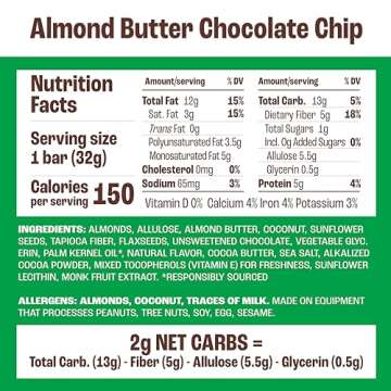 Munk Pack Chewy Granola Bars, Almond Butter Chocolate Chip - Low Sugar Snacks with 5g Protein, 1g Sugar with Allulose - Gluten Free & Low Glycemic - 12 Count