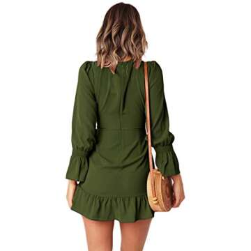 WEEPINLEE Womens Long Sleeve Round Neck Ruffles Wrap Dresses Party Dress (Army Green, M)