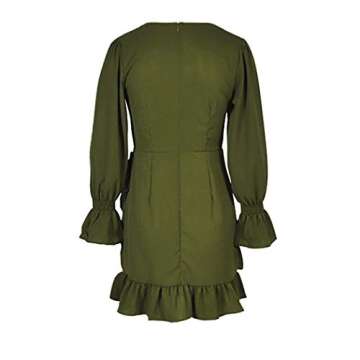 WEEPINLEE Womens Long Sleeve Round Neck Ruffles Wrap Dresses Party Dress (Army Green, M)