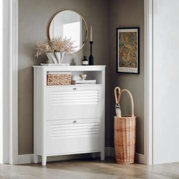 Haotian Narrow Shoe Cabinet with Flip-Drawers for Entryway