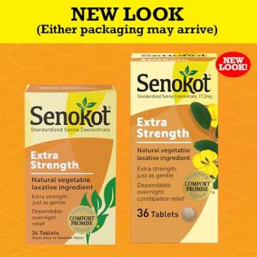 Senokot Extra Strength Natural Vegetable Laxative for Gentle Overnight Relief, 36 Count