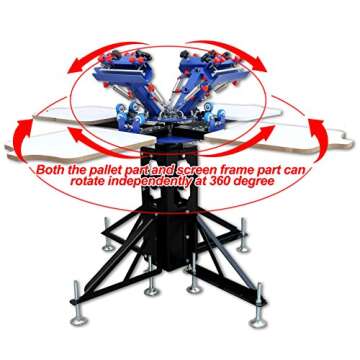 4 Color 4 Station Screen Printing Machine Screen & Platen Rotating Micro-Registration Screen Printin...
