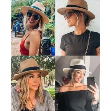 FURTALK Wide Brim Straw Panama Hat for Summer Style