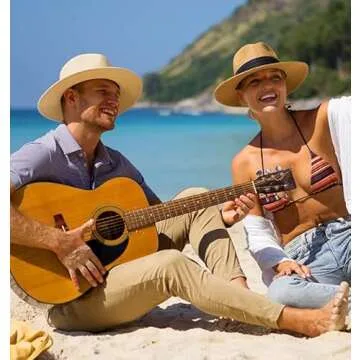 FURTALK Wide Brim Straw Panama Hat for Summer Style