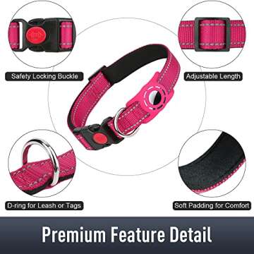 Erbine Airtag Dog Collar with AirTag Holder for Puppy Small Dogs, Reflective, Soft Padded & Safety Locking Buckle, Nylon Pet Collars Adjustable for All Breeds, Hotpink,XS