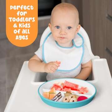 Kids Porcelain Plates with Anti-Slip Silicone Sleeves | Microwave & Dishwasher Safe | Premium Divide...