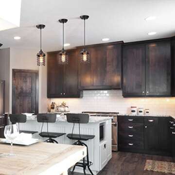 WINSOON Rustic Metal Cage Pendant Light Fixture 3 Pack