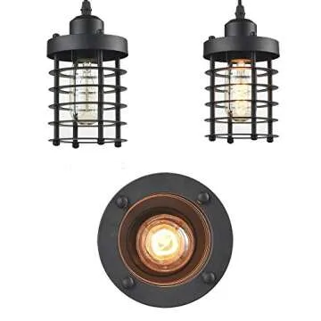 WINSOON Rustic Metal Cage Pendant Light Fixture 3 Pack