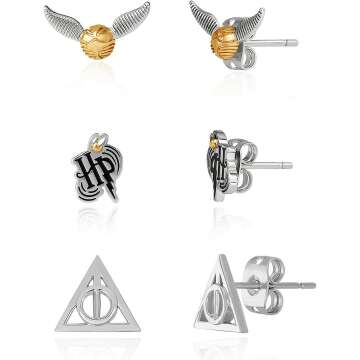 Harry Potter Jewelry: 3 Pairs of Gold & Silver Earrings