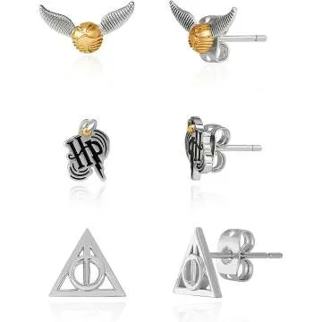 Harry Potter Jewelry: 3 Pairs of Gold & Silver Earrings