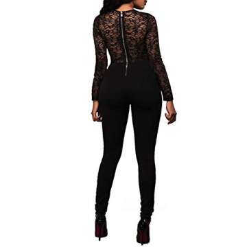 PORRCEY Women Long Sleeve Club Overalls Lace Bodycon Romper Party Jumpsuits (9831,Black,S)