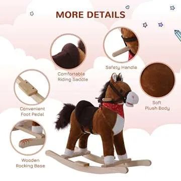 Qaba Kids Rocking Horse with Realistic Sounds and Scarf
